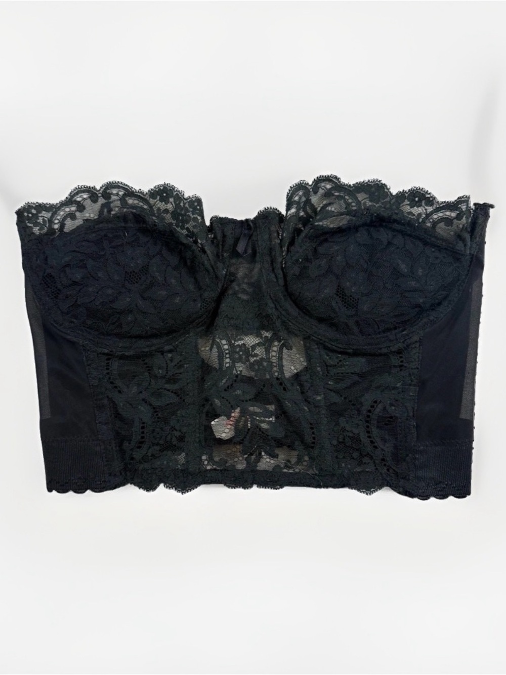 VTG Smoothie Fleur de Lace Strapless Bustier Corset Top Women 36D Black Festival